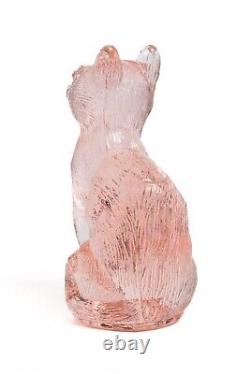 Figurine de chat assis en verre clair vintage Mosser, rose, 3'