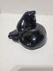 Figurine De Chat De Toilettage Noir Baccarat France Signée ! En Excellent état