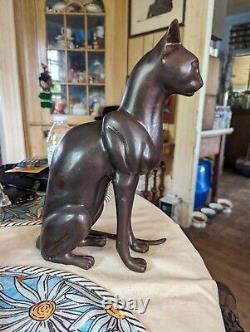 Figurine de chat égyptien en bronze à chaud signée par Risner - Statue Art Décor VTG