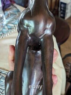 Figurine de chat égyptien en bronze à chaud signée par Risner - Statue Art Décor VTG