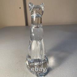 Figurine de chat en verre clair de cristal Baccarat vintage en forme de sphinx égyptien - France