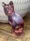 Figurine De Chat En Verre Opalescent Rose Laiteux Violet Vintage Fenton 5