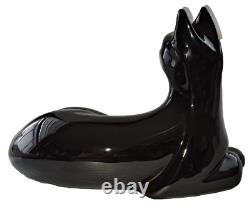 Figurine de chat noir à dossier inclinable Haeger en ébène - Grande statue en poterie d'art brillante