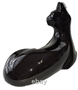 Figurine de chat noir à dossier inclinable Haeger en ébène - Grande statue en poterie d'art brillante