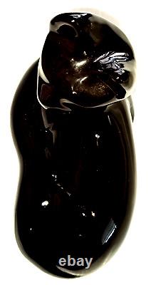 Figurine de chat noir ébène Haeger, grande statue, poterie artistique brillante