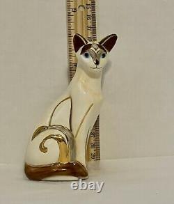 Figurine de chat siamois Art Déco avec accents dorés