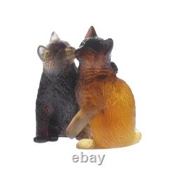 Figurine de chatons Daum 05026 cristal ambre brun fabriquée en France