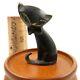 Figurine En Bronze Noir Art Déco Assise Cat Richard Rohac Des Années 1950 En Autriche