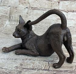 Figurine en bronze signée de vieux chat sur base Art Déco Nr Sculpture Figure Gif Art