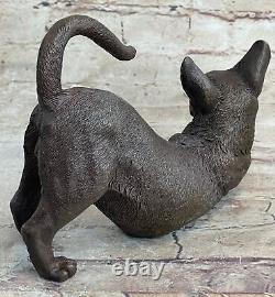 Figurine en bronze signée de vieux chat sur base Art Déco Nr Sculpture Figure Gif Art