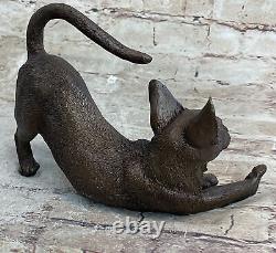 Figurine en bronze signée de vieux chat sur base Art Déco Nr Sculpture Figure Gif Art