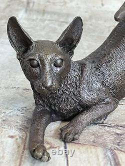 Figurine en bronze signée de vieux chat sur base Art Déco Nr Sculpture Figure Gif Art