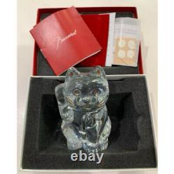 Figurine en cristal Baccarat Maneki Neko motif chanceux chat Clair en bon état