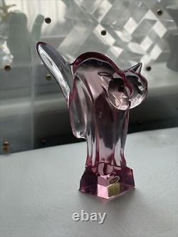 Figurine en verre de cristal de chat Moser Vintage République tchèque Art Déco bohémien