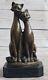 Figurine Originale En Bronze Signée "chat Vieux" Sur Base - Déco De Chats, Sculpture De Deux Chats - Offre Spéciale