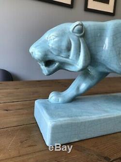Grand Style Art Déco Puma Lion Tiger Big Cat Aqua Porcelaine Chine L & V Céramique