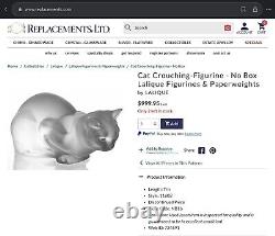 Grande figurine de chat accroupi en cristal givré de Lalique, célèbre et fabriquée en France, 9,5 pouces.