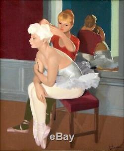 Guy Seradour Art Déco Gouache Peinture De Deux Jeunes Ballerines 1940
