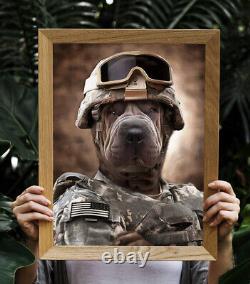 Historical Officier Pet Digital Portrait Pet Wall Art Funny Dog Cat Armée Militaire