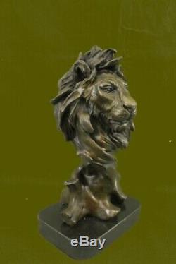 Homme Africain Lion Head Cat Sculpture En Bronze Buste Signée Art Déco Marbre Figurine