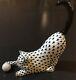 Hungary Porcelaine Chat Kitten Ball Tail Up Gold Black Fishnet Figurine M