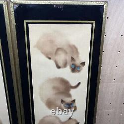 Impression de peinture de chats persans himalayens des années 70 encadrée en aquarelle de C. Counter