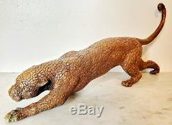 Jaguar Panther Leopard Cougar Big Cat Collector Oeuvre D'art Statue En Bronze Art Déco
