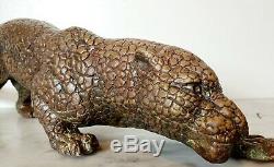 Jaguar Panther Leopard Cougar Big Cat Collector Oeuvre D'art Statue En Bronze Art Déco