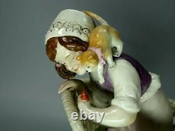 Jeu De Fille Et De Chat Original Kister Alsbach Figurine De Porcelaine Sculpture D'art