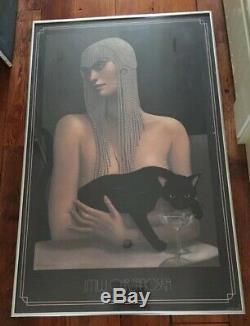 Jmw Chrzanoska Solitaire Lithograph Art Déco Femme Avec Le Chat Noir Encadrée