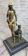 La Reine Cléopâtre Nue D'Égypte Et Le Grand Chat En Bronze Art Déco Par La Méthode De La Cire Perdue