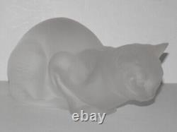 Lalique 9 Long Frosted Crystal Glass Cat Chat Couché #11602 Exc! Achetez-le maintenant