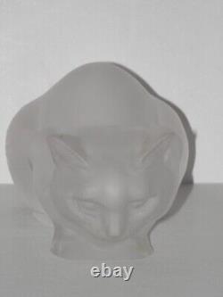 Lalique 9 Long Frosted Crystal Glass Cat Chat Couché #11602 Exc! Achetez-le maintenant