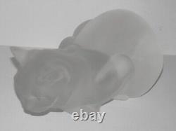 Lalique 9 Long Frosted Crystal Glass Cat Chat Couché #11602 Exc! Achetez-le maintenant