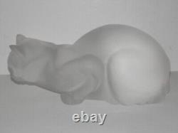 Lalique 9 Long Frosted Crystal Glass Cat Chat Couché #11602 Exc! Achetez-le maintenant