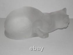 Lalique 9 Long Frosted Crystal Glass Cat Chat Couché #11602 Exc! Achetez-le maintenant