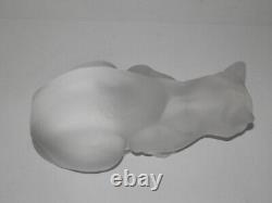 Lalique 9 Long Frosted Crystal Glass Cat Chat Couché #11602 Exc! Achetez-le maintenant