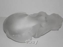 Lalique 9 Long Frosted Crystal Glass Cat Chat Couché #11602 Exc! Achetez-le maintenant