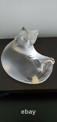 Lalique Cristal Frosted Figurine Paperweight, Happy Cat 1179500 Signé