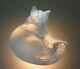 Lalique Crystal Frosted Happy Cat Figurine Paperweight 1179500 Signé & Étiqueté