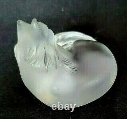 Lalique France Frosted Crystal Cat Cleaning Himself Paperweight Figurine