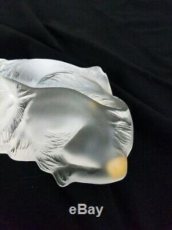 Lalique Heureux Et Heggie Chat Clair Givré Verre Cristal Figurine 6.5
