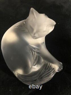 Lalique Paris Happy Cat/grooming Kitten French Crystal Paperweight Signé