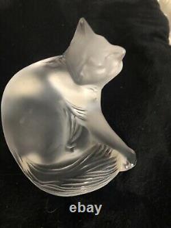 Lalique Paris Happy Cat/grooming Kitten French Crystal Paperweight Signé