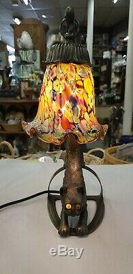 Lampe De Table Art Deco Accroupie Pour Chat, Sculpture, Fini Bronze