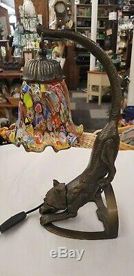 Lampe De Table Art Deco Accroupie Pour Chat, Sculpture, Fini Bronze
