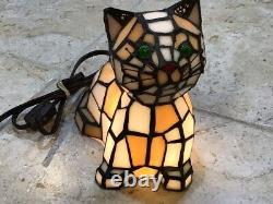 Lampe De Table De Nuit En Verre Teinté De Style Tiffany Cat