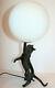 Lampe De Table Vintage Art Déco Cast Bronze Cat Jouant Avec Boule De Travail Pat Testé