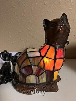 Lampe de table d'appoint en vitrail de style Tiffany avec chaton, veilleuse fonctionnelle