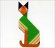 Lea Stein Paris Figural Géométrique Art Déco Vert Orange Égyptien Broche Cat Pin